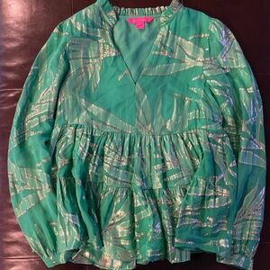 Lilly Pulitzer Green and Gold Blouse